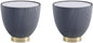 Manhattan Comfort Anderson Modern 18" Round End Table 2.0 | Ceramic Marble Tabletop, Elegant Pleated Leatherette Design & Gold Stainless Steel Base, Fully Assembled Accent Furniture, Set of 2, Grey