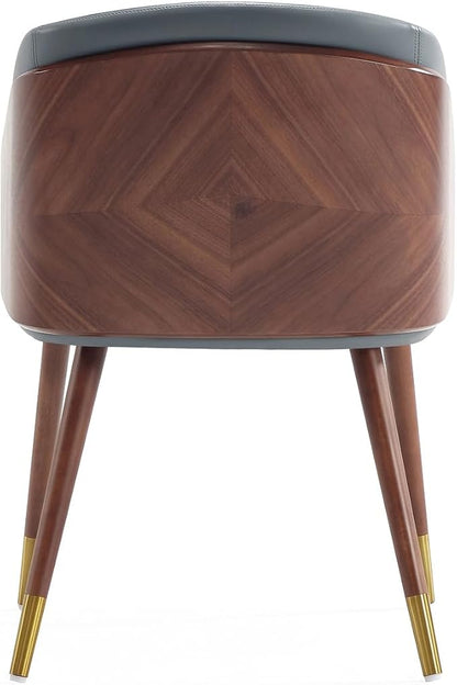 Manhattan Comfort Reeva Modern Dining Chair Upholstered in Tight Fit Leatherette, Accent Furniture with Solid Beech Wood Frame & Legs with Stylish Gold Tips, Graphite Grey