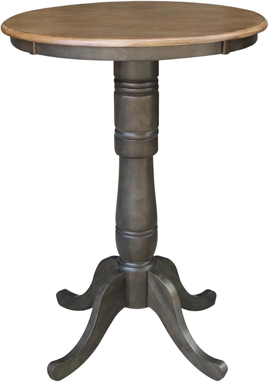 IC International Concepts 30" Round Top Pedestal Dining Table, 40.9" High, Hickory/Washed Coal