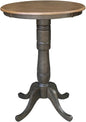 IC International Concepts 30" Round Top Pedestal Dining Table, 40.9" High, Hickory/Washed Coal