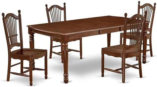 East West Furniture DODO5-MAH-W 5 Piece Kitchen Table & Chairs Set Includes a Rectangle Dining Table with Butterfly Leaf and 4 Dining Room Chairs, 42x78 Inch, Mahogany