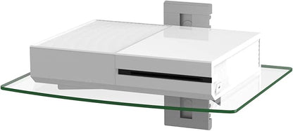 WALI Floating Entertainment Center Shelves, Holds Up to 17.6lbs, TV Shelf with Strengthened Tempered Glasses for DVD Players, Cable Boxes, Games Consoles, TV Accessories (CS201S), 1 Shelf, Silver