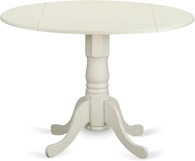 East West Furniture DLAD5-LWH-LC 5 Piece Modern Dining Table Set Includes a Round Wooden Table with Dropleaf and 4 Faux Leather Dining Room Chairs, 42x42 Inch, Linen White