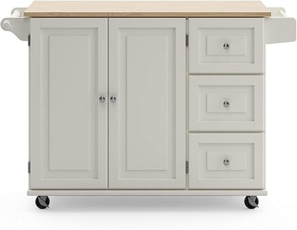 Homestyles Dolly Madison Off-White Mobile Kitchen Island Cart with Wood Drop Leaf Breakfast Bar