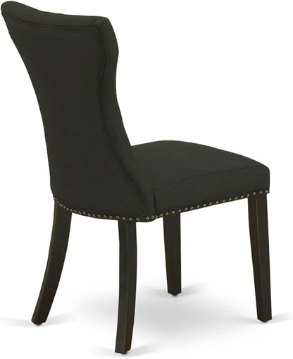 East West Furniture ANGA3-ABK-24 3 Piece Dinette Set for Small Spaces Contains a Round Kitchen Table with Pedestal and 2 Black Linen Fabric Parson Dining Chairs, 36x36 Inch, Wirebrushed Black