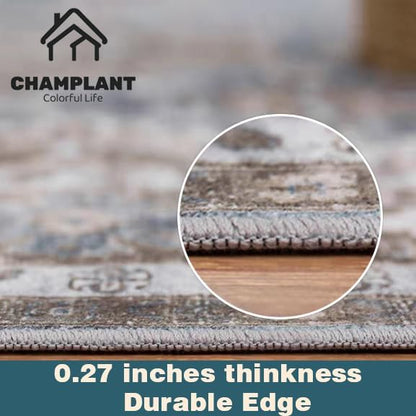 Area Rug 2'x3' Washable Door Mat Vintage Distressed Taupe Doormat Indoor Entrance Traditional Thin Floral Print Non Slip Carpet for Kitchen Bathroom Bedroom Living Room