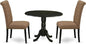 East West Furniture DLBR3-BLK-17 3 Piece Dining Room Furniture Set Contains a Round Dining Table with Dropleaf and 2 Light Sable Linen Fabric Upholstered Chairs, 42x42 Inch, Black