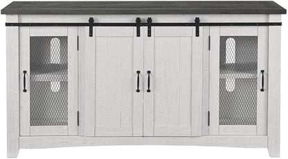 Martin Svensson Home Rustic 65” Solid Wood TV Stand with Storage, White Stain with Grey Stain Top
