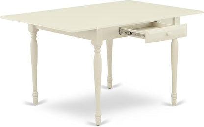 East West Furniture MZBA5-LWH-01 5 Piece Dinette Set Includes a Rectangle Dining Room Table with Dropleaf and 4 Cream Linen Fabric Upholstered Parson Chairs, 36x54 Inch, Linen White