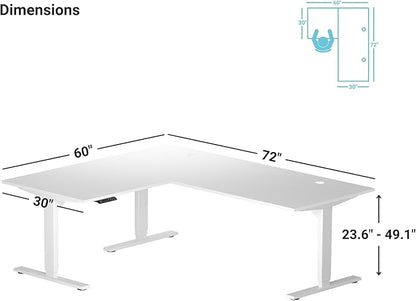 Progressive Desk Stand Up Height Adjustable Electric Standing Desk - L Shaped 60" x 72" Corner Computer Rising Workstation Table - Black Frame, Warm White Top