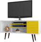 Manhattan Comfort Liberty Mid Century Modern TV Stand for Televisions up to 50 Inches, Bedroom and Living Room Entertainment Center with Storage, Shelves, and Cabinet, 53" Wide, White/Yellow