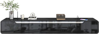 CENOVE High Gloss Floating TV Stand with 3 Doors,70.8'' Wall Mounted TV Cabinet,Under TV Console,Floating Media Shelft for Bedroom Living Room(Black