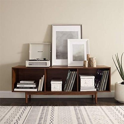 Crosley Furniture Liam Mid-Century Record Storage Console Cabinet, Large, Walnut & CF1117-WA Liam Mid-Century Record Storage End Table, Walnut