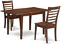 East West Furniture NOML3-MAH-W 3 Piece Dining Set Contains a Rectangle Dining Room Table with Butterfly Leaf and 2 Wood Seat Chairs, 32x54 Inch, Mahogany