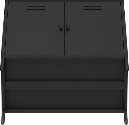 Manhattan Comfort Naomi Modern Metal Accent Cabinet, Minimalist Storage Cabinet with Doors & Adjustable Shelves, Vented Doors, Sturdy Steel Build, Versatile & Multi-Purpose Home Furniture, Black