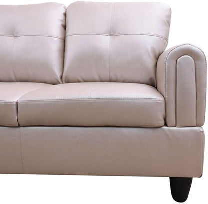 Latte L-Shaped 3-Piece Faux Leather Sofa with Storage Ottoman Set, Sectional Couch Sofa Set for Living Room, Office, Small Space