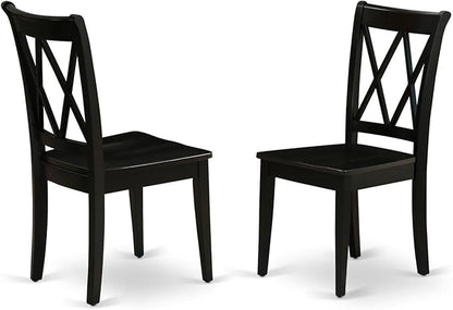 East West Furniture SHCL3-BLK-W 3 Piece Dining Table Set for Small Spaces Contains a Round Kitchen Table with Pedestal and 2 Dining Room Chairs, 42x42 Inch, Black