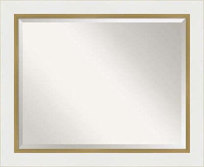 Amanti Art White Bathroom Mirror for Over Sink, 27x33 Eva White Gold Rectangle Vanity Mirror, Large Modern Contemporary Frame, Hangs Horizonally and Vertically, Bathroom Wall Decor, Beveled Edge