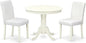 East West Furniture ANAB3-LWH-64 3 Piece Modern Dining Table Set Contains a Round Kitchen Table with Pedestal and 2 White Faux Leather Upholstered Chairs, 36x36 Inch, Linen White