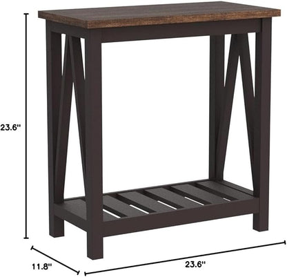ChooChoo Farmhouse End Table, Rustic Vintage Narrow End Side Table with Storage Shelf for Small Spaces, Nightstand Sofa Table for Living Room, Bedroom Espresso 2 Pack
