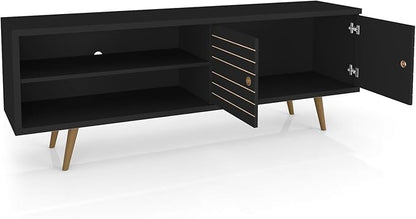 Manhattan Comfort Liberty Mid Century Modern TV Stand for Televisions up to 60 Inches, Bedroom and Living Room Entertainment Center with Storage, Shelves, and Cabinet, 63" Wide, Black
