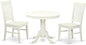 East West Furniture ANWE3-LWH-W 3 Piece Kitchen Table Set for Small Spaces Contains a Round Dining Room Table with Pedestal and 2 Dining Chairs, 36x36 Inch, Linen White