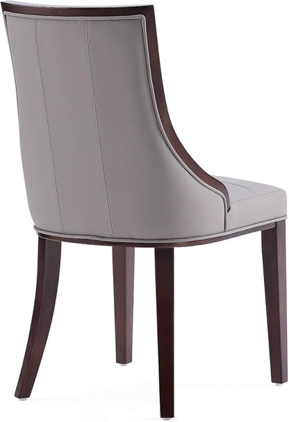 Manhattan Comfort Fifth Avenue Faux Leather Dining Chairs, Parsons Accent Furniture with Padded Wingback Seat, Fine Rectangular Stitching and Solid Beech Wood Frame, Set of 4, Grey
