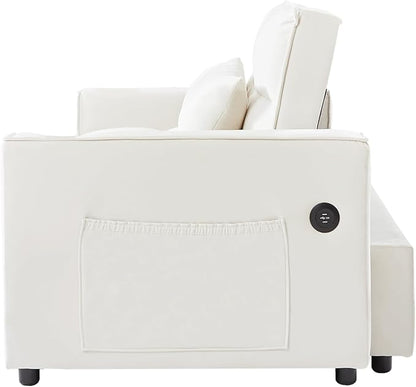 ERYE 64" W Full Size 3 in 1 Convertible Sleeper Sofabed W/Cupholders and USB Ports, Modern Velvet Upholstered Loveseat Sofa with Pull Out Sleep Couch Bed and Reclining Backrest for Home Apartment RV