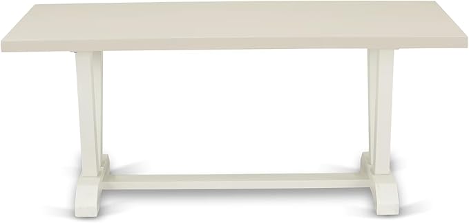 East West Furniture V027AB264-7 7 Piece Dining Room Furniture Set Consist of a Rectangle Dining Table with V-Legs and 6 White Faux Leather Upholstered Chairs, 40x72 Inch, Multi-Color