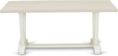 East West Furniture V027AB264-7 7 Piece Dining Room Furniture Set Consist of a Rectangle Dining Table with V-Legs and 6 White Faux Leather Upholstered Chairs, 40x72 Inch, Multi-Color