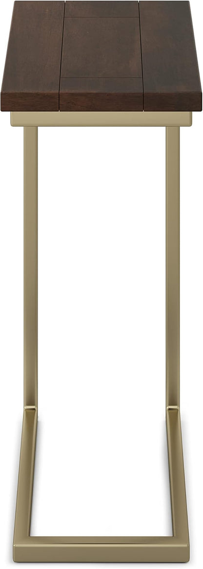 SIMPLIHOME Skyler 18-inch Wide Solid Mango/Metal Industrial C-Shaped End Table in Dark Brown/Gold for Living Room, Office, or Bedroom, Assembled
