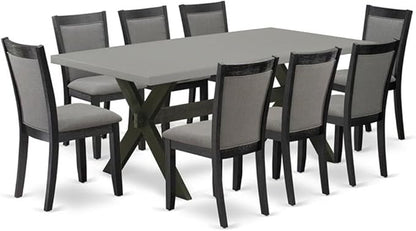 East West Furniture X697MZ650-9 9 Piece Dining Room Set Includes a Rectangle Dining Table with X-Legs and 8 Dark Gotham Grey Linen Fabric Upholstered Chairs, 40x72 Inch, Multi-Color
