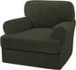 H.VERSAILTEX Sofa Cover 2 Piece T Cushion Armchair Slipcovers Thick Velvet Couch Cover Stretch T Cushion Sofa Covers for 1 Cushion Couch with 1 Individual T Cushion Covers, Olive