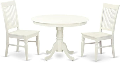 East West Furniture HLWE3-LWH-W 3 Piece Dinette Set for Small Spaces Contains a Round Dining Table with Pedestal and 2 Kitchen Dining Chairs, 42x42 Inch, Linen White