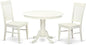 East West Furniture HLWE3-LWH-W 3 Piece Dinette Set for Small Spaces Contains a Round Dining Table with Pedestal and 2 Kitchen Dining Chairs, 42x42 Inch, Linen White
