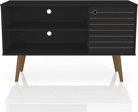 Manhattan Comfort Liberty Mid Century Modern TV Stand for Televisions up to 46 Inches, Bedroom and Living Room Entertainment Center with Storage, Shelves, and Cabinet, 43" Wide, Black