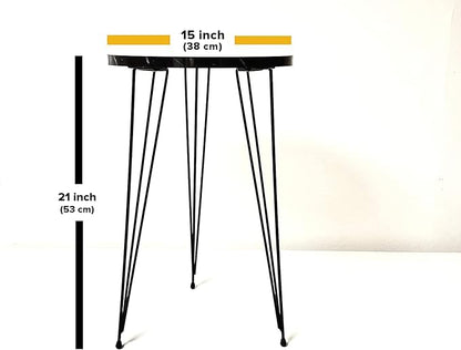 PAK HOME Set of 2 Black Marble End Tables Round Wood Sofa Side Coffee Tables for Small Spaces, Nightstand Bedside Table with Metal Legs for Bedroom, Living Room, Office, Balcony