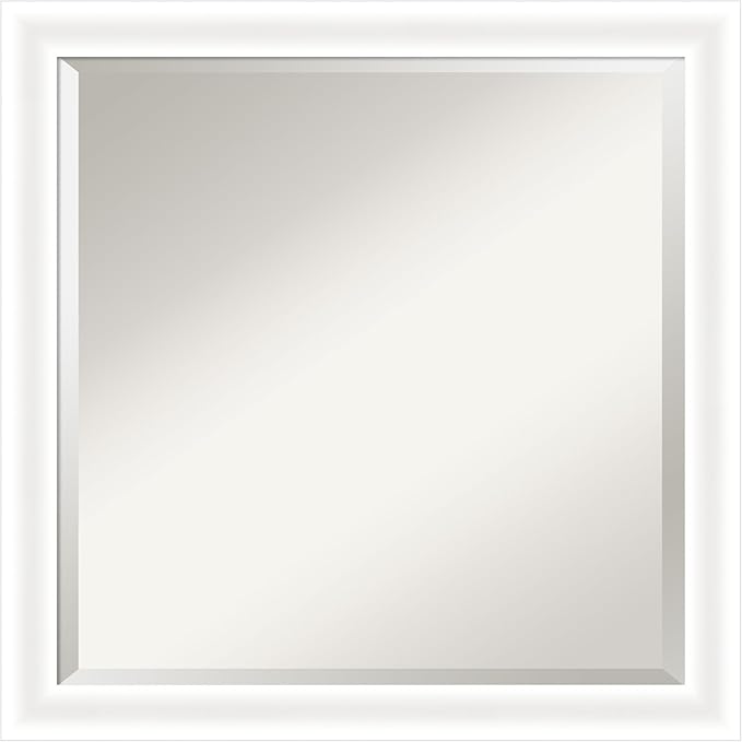 Amanti Art White Bathroom Mirror for Over Sink, 23x23 Oliver White Narrow Square Vanity Mirror, Medium Modern Wood Frame, Hangs Horizonally and Vertically, Bathroom Wall Decor, Beveled Edge