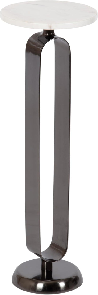 Kate and Laurel Helio Modern Round Drink Table, 8 x 8 x 24, White and Gray Gunmetal, Natural Marble Cocktail Table for Small Spaces and Use as Small Plant Stand or Nightstand
