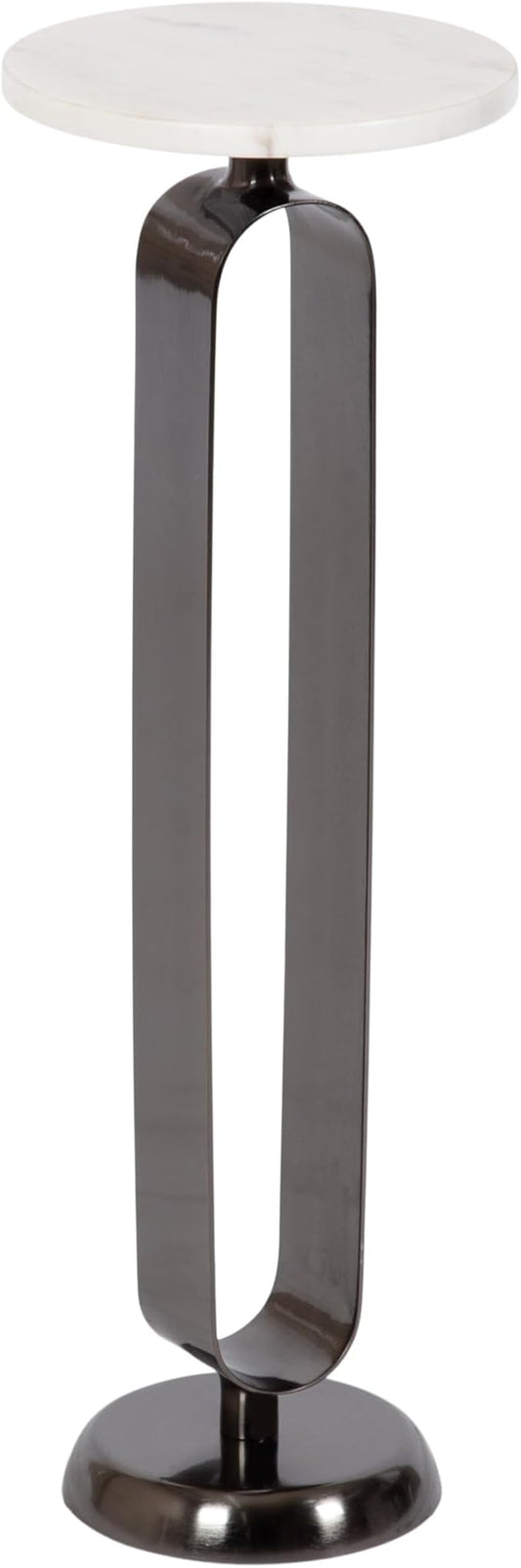Kate and Laurel Helio Modern Round Drink Table, 8 x 8 x 24, White and Gray Gunmetal, Natural Marble Cocktail Table for Small Spaces and Use as Small Plant Stand or Nightstand