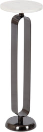 Kate and Laurel Helio Modern Round Drink Table, 8 x 8 x 24, White and Gray Gunmetal, Natural Marble Cocktail Table for Small Spaces and Use as Small Plant Stand or Nightstand
