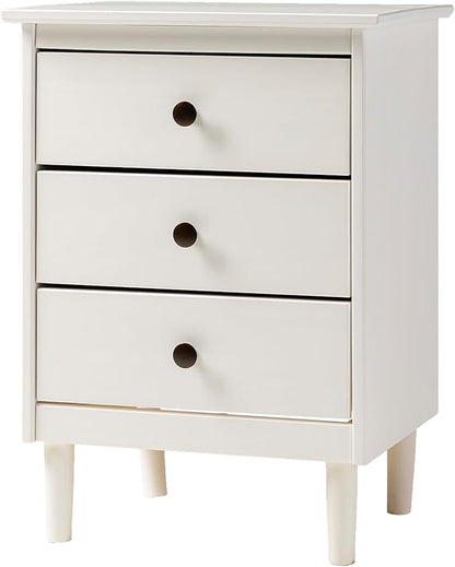 Walker Edison Traditional Wood 3 Drawer Nightstand Side Table Bedroom Storage Drawer and Shelf Bedside End Table, 18 Inch, White