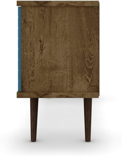 Manhattan Comfort Liberty Mid Century Modern TV Stand for Televisions up to 50 Inches, Bedroom and Living Room Entertainment Center with Storage, Shelves, and Cabinet, 53" Wide, Rustic Brown/Aqua