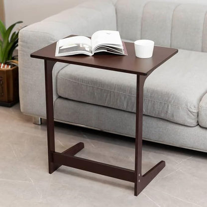Forevich Tv Tray Table Bamboo Wood Laptop End Side Table for Sofa Couch Bed C Shaped Brown