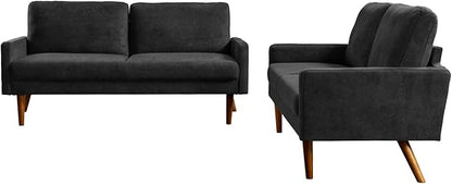 Kent 2 Piece Velvet Sofa and Loveseat Set, European Style with Modern & Vintage Flair, Upholstered 5 Seater Couch, Chic Living Room Furniture Seating for Home, Apartment or Office, Black