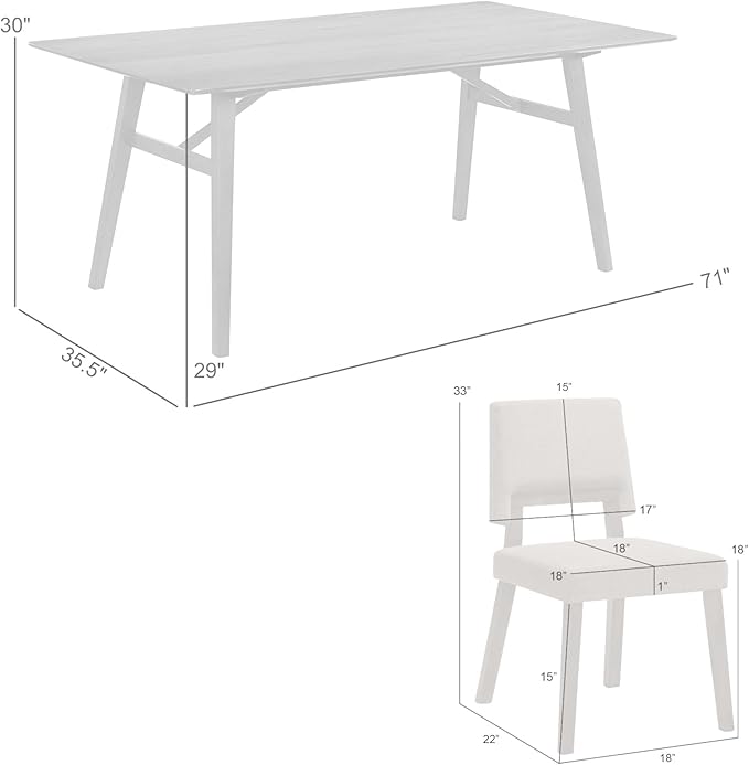 Armen Living Channell Mid Century Modern 7 Piece Black Wood Dining Table Set with Charcoal Fabric
