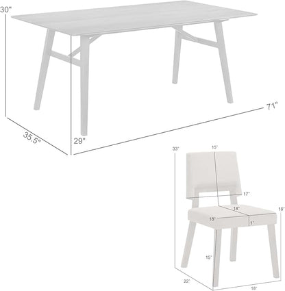 Armen Living Channell Mid Century Modern 7 Piece Walnut Wood Dining Table Set with Orange Fabric