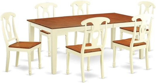 East West Furniture QUKE7-WHI-W 7 Piece Dining Room Furniture Set Consist of a Rectangle Kitchen Table with Butterfly Leaf and 6 Dining Chairs, 40x78 Inch, Buttermilk & Cherry