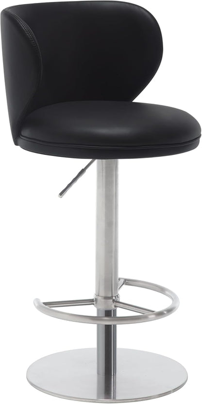 Bar Stools Adjustable Stainless Steel Swivel Barstool with Back and Footrest Leather Upholstered Bar Chairs for Home,Kitchen,Bar, Counter (Black, 1pc)