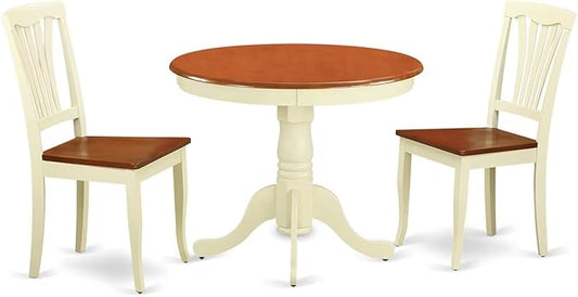 East West Furniture ANAV3-WHI-W 3 Piece Dinette Set for Small Spaces Contains a Round Dining Room Table with Pedestal and 2 Kitchen Dining Chairs, 36x36 Inch, Buttermilk & Cherry